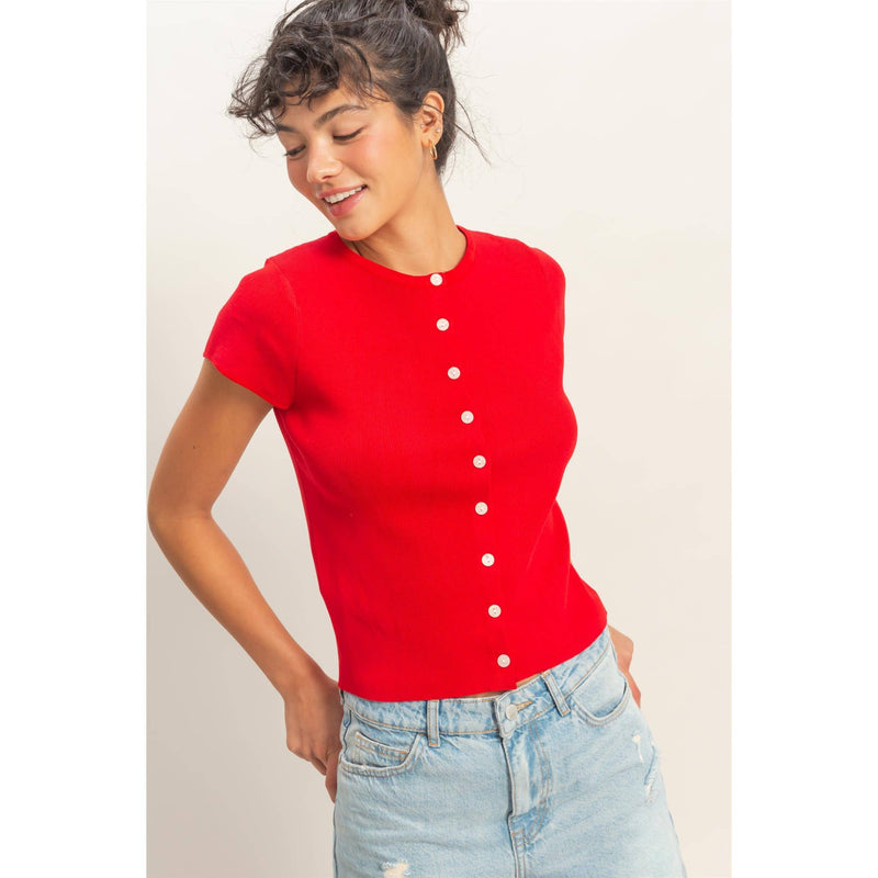 HYFVE Button Front Short Sleeve Knit Top