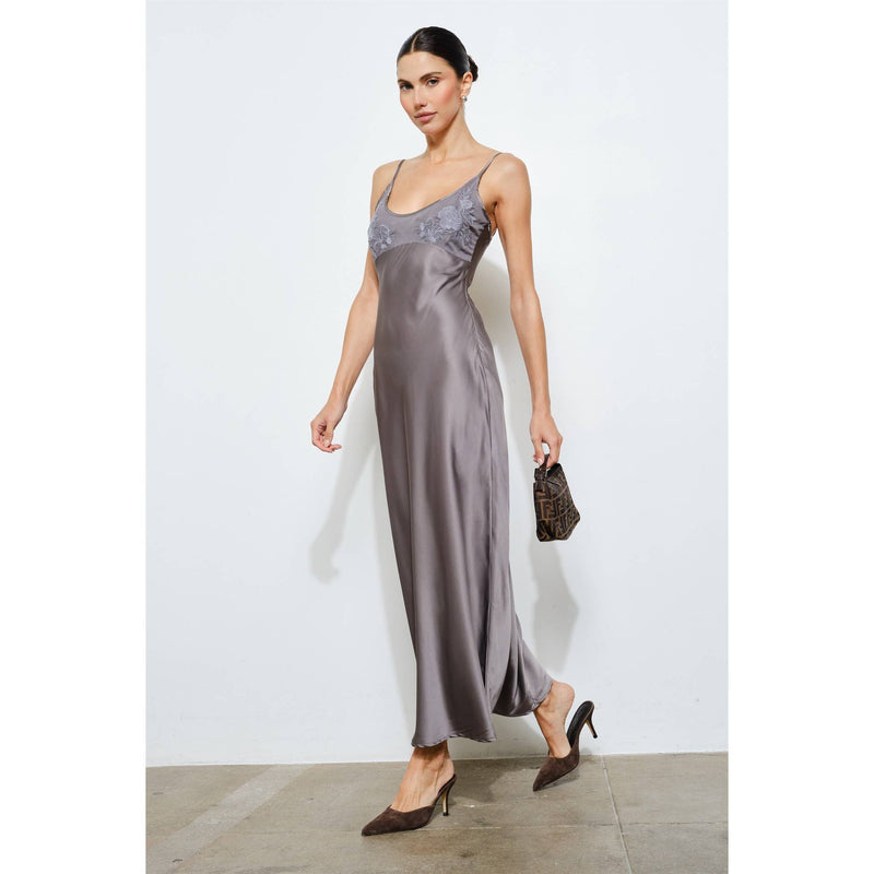 Loucia Clarisse Embroidered Satin Slip Maxi Dress