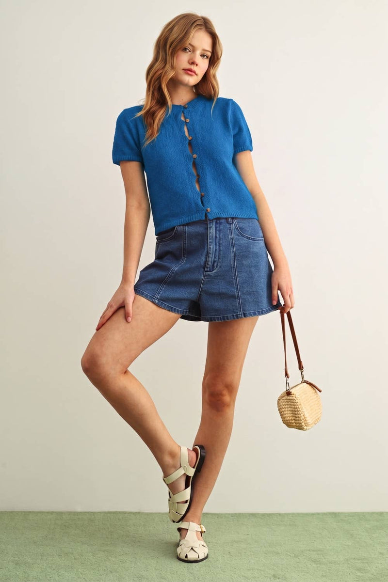 Miou Muse Multi Button Detailed Short Sleeve Top