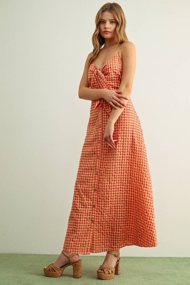 Miou Muse Gingham Pattern Long Dress