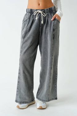Mono B Rove Slouch Cotton Stretch-Denim Pants