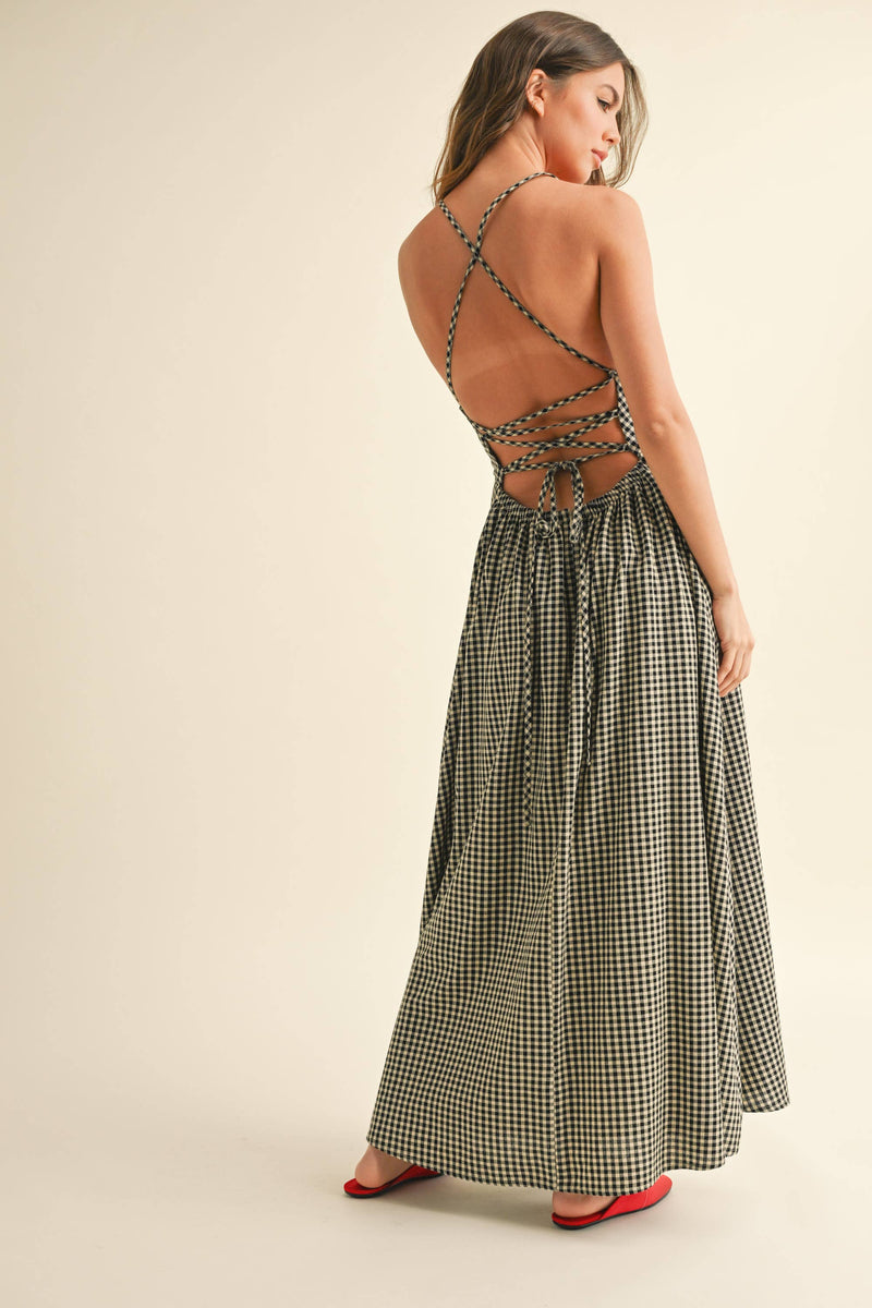 Miou Muse Gingham Pattern Long Dress
