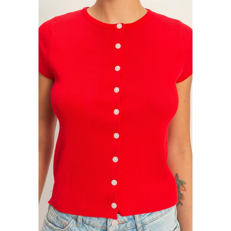 HYFVE Button Front Short Sleeve Knit Top