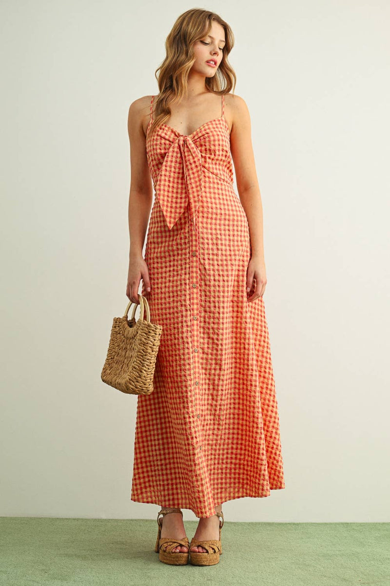 Miou Muse Gingham Pattern Long Dress