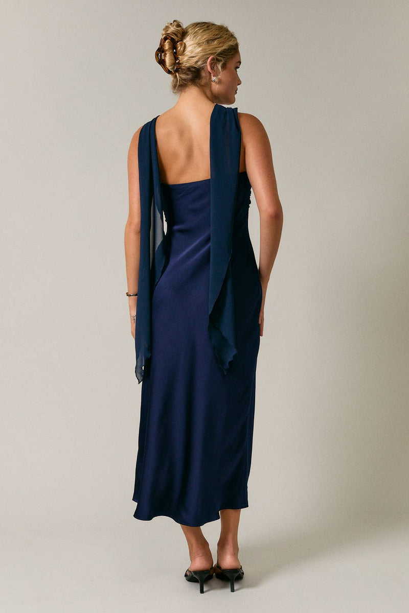 Le Lis STRAPLESS CONTRAST SCARF DETAIL BIAS MIDI DRESS