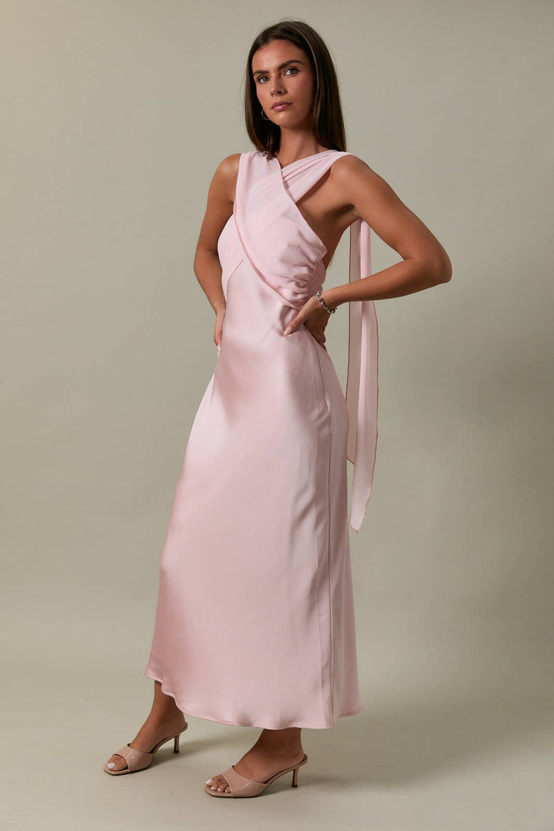 Le Lis STRAPLESS CONTRAST SCARF DETAIL BIAS MIDI DRESS