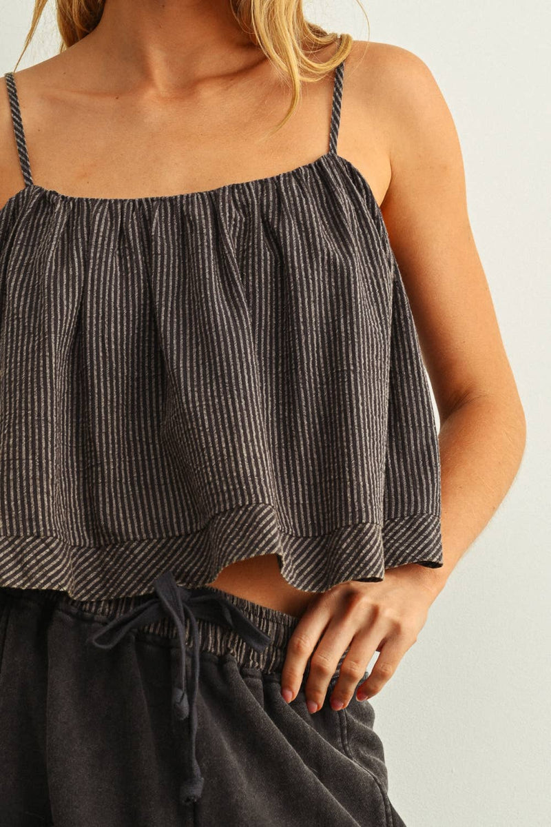 Miou Muse Striped Pattern Spaghetti Strap Swing Top