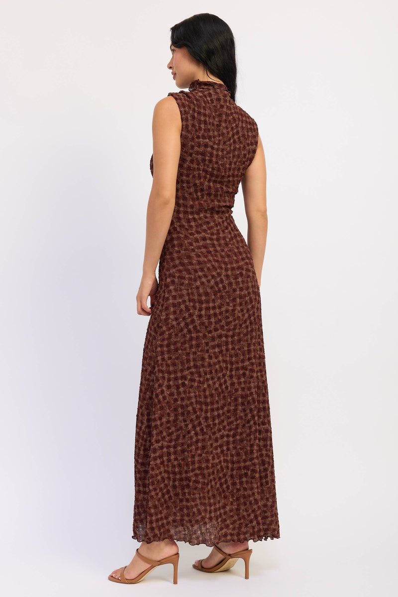 EMORY PARK SMOCKED MAXI RUFFLE DRESS WITH MOCK NECK