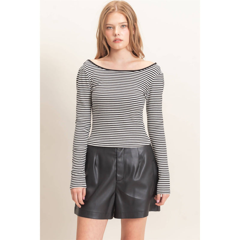 HYFVE Striped Boat Neck Long Sleeve Top