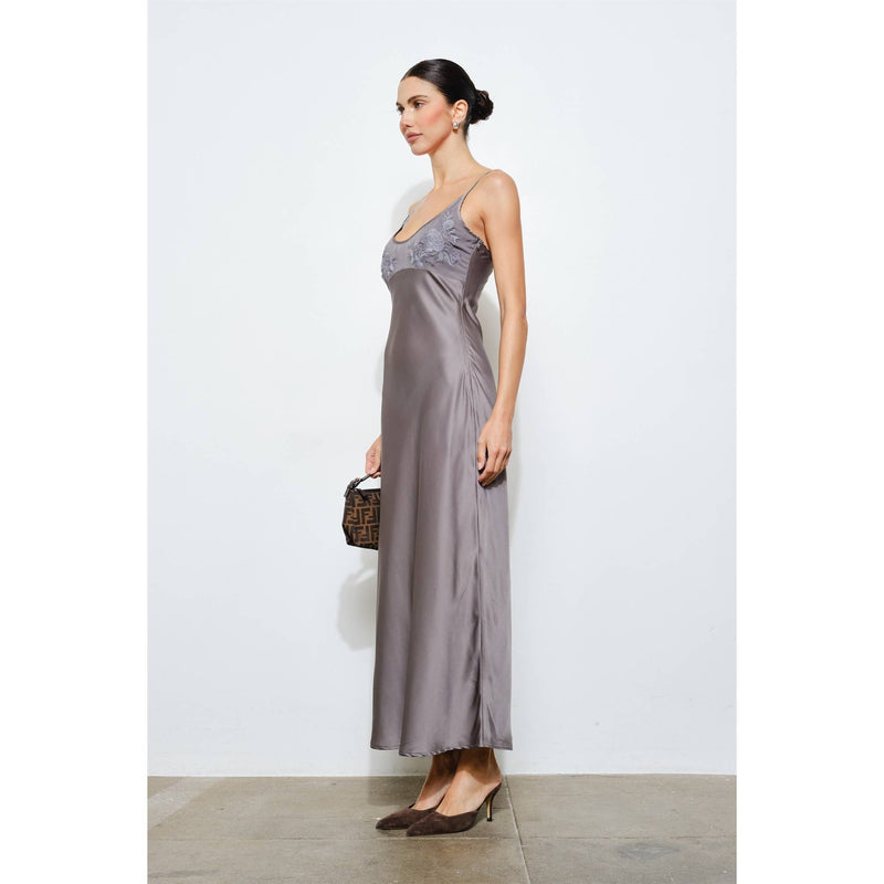 Loucia Clarisse Embroidered Satin Slip Maxi Dress