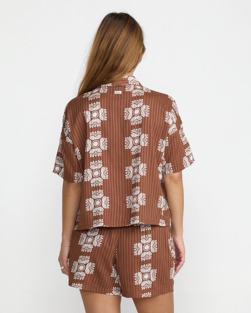 RVCA Bandana Floral Short Sleeve Shirt in Chocolate