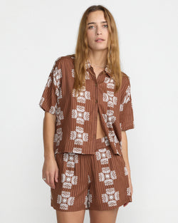 RVCA Bandana Floral Short Sleeve Shirt in Chocolate