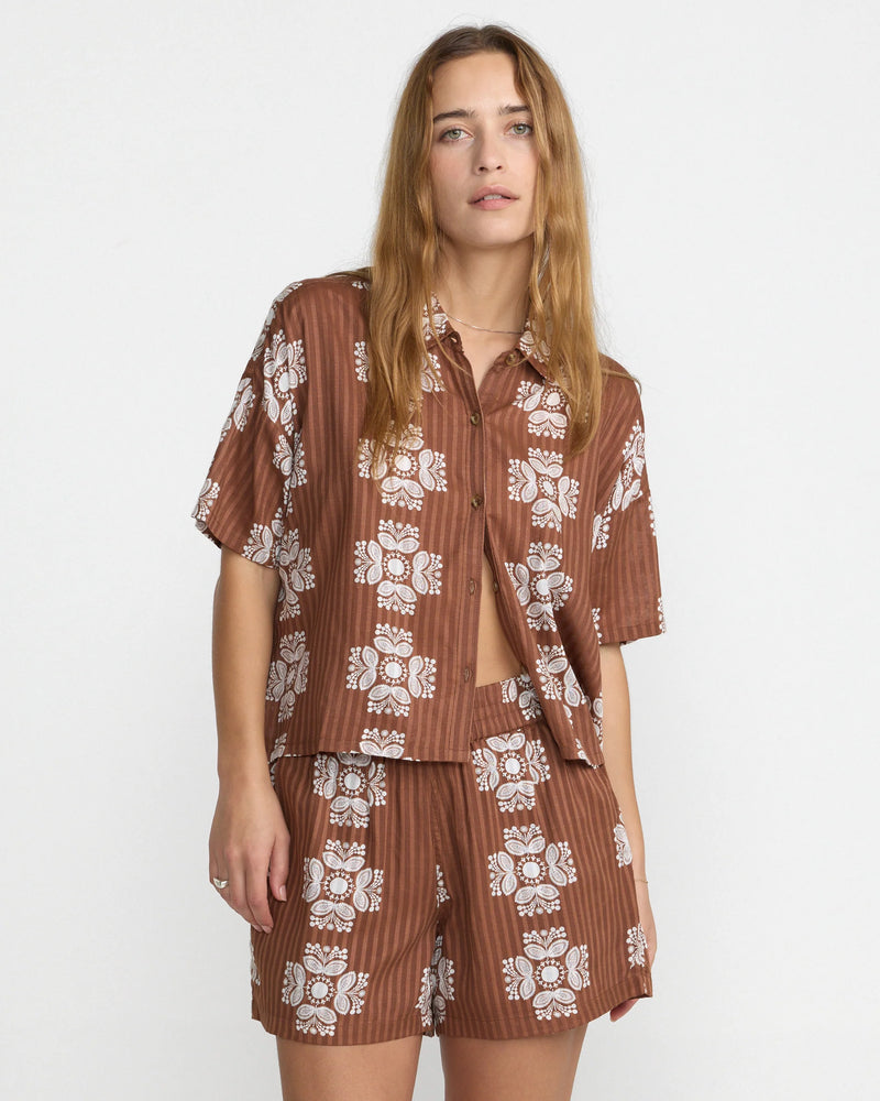 RVCA Bandana Floral Short Sleeve Shirt in Chocolate