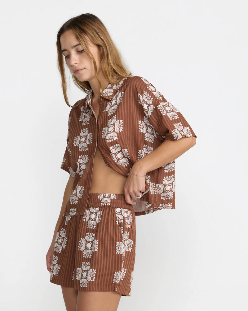 RVCA Bandana Floral Short Sleeve Shirt in Chocolate