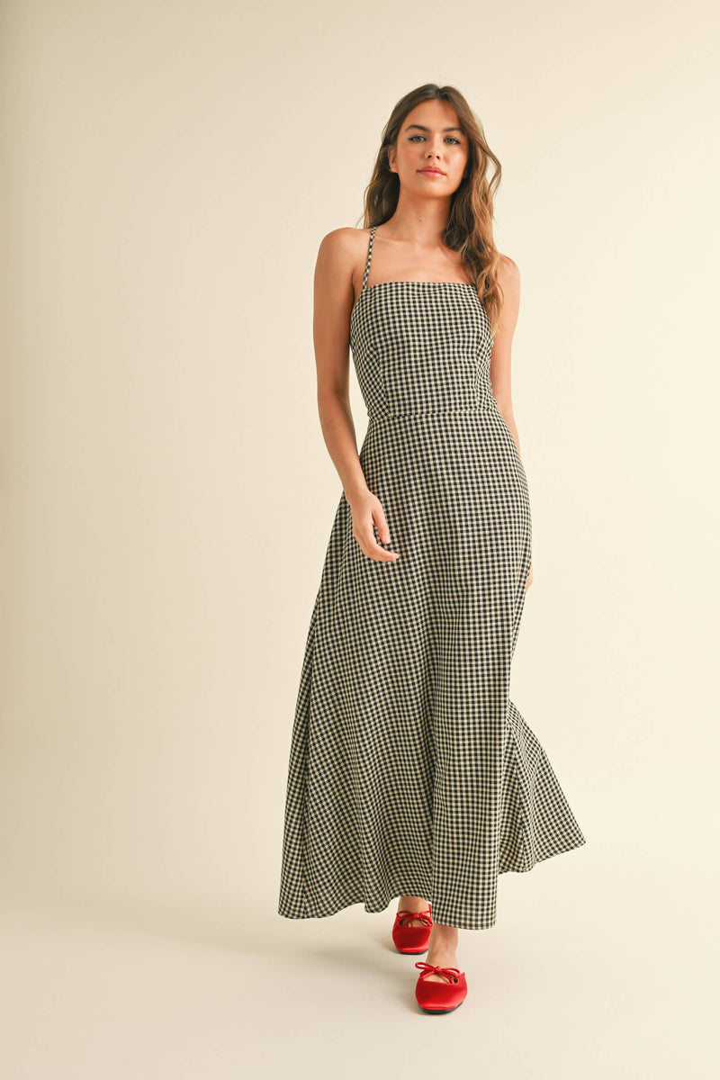 Miou Muse Gingham Pattern Long Dress