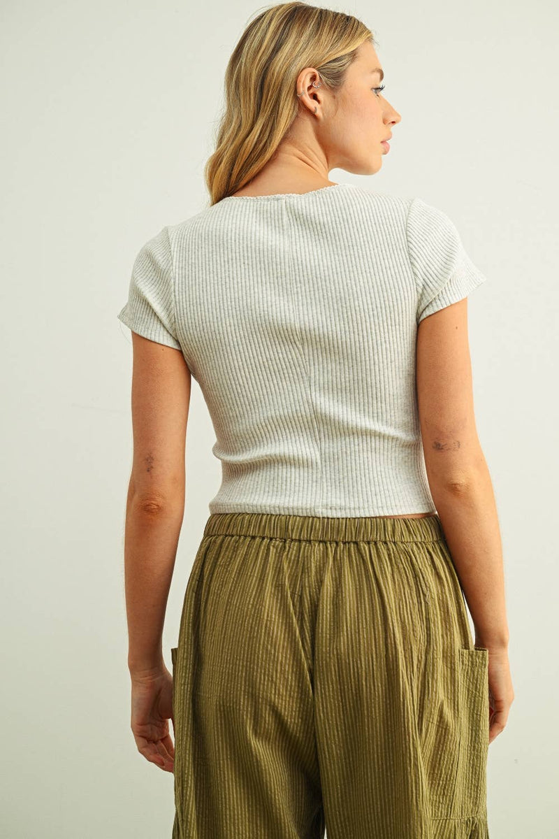 Miou Muse Button Front Short Sleeve Top