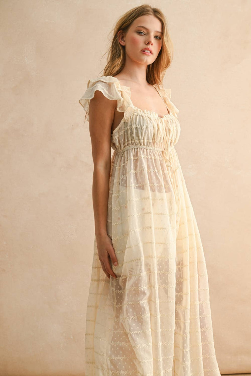 MIOU MUSE SHEER TEXTURED CHIFFON DRESS