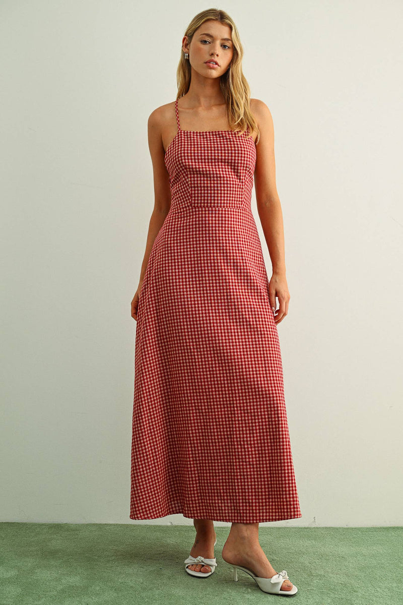 Miou Muse Gingham Pattern Long Dress