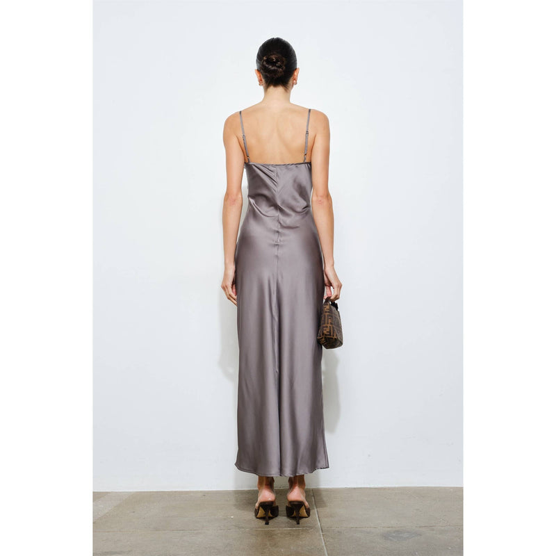 Loucia Clarisse Embroidered Satin Slip Maxi Dress