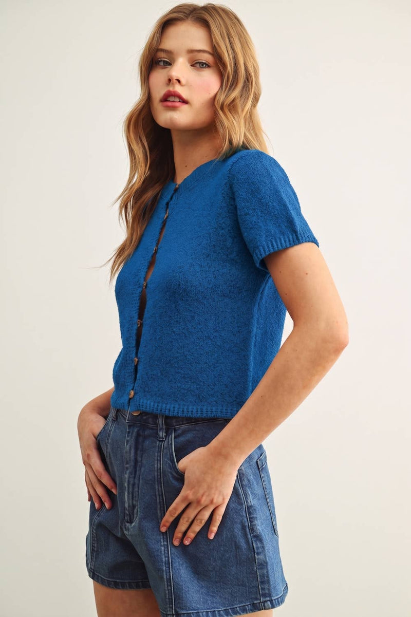 Miou Muse Multi Button Detailed Short Sleeve Top
