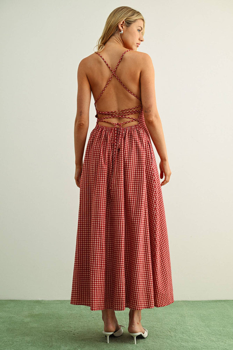 Miou Muse Gingham Pattern Long Dress