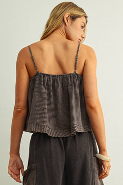 Miou Muse Striped Pattern Spaghetti Strap Swing Top