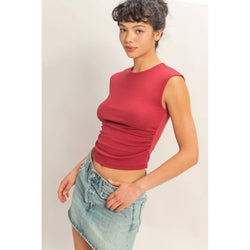 HYFVE Ruched Waist Cap Sleeve Top