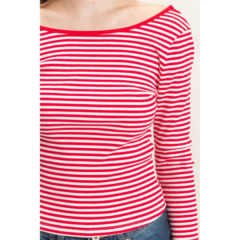 HYFVE Striped Boat Neck Long Sleeve Top