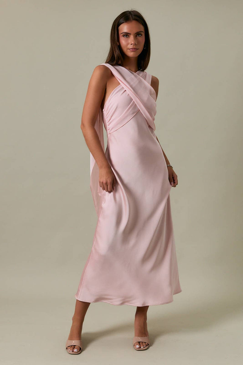 Le Lis STRAPLESS CONTRAST SCARF DETAIL BIAS MIDI DRESS