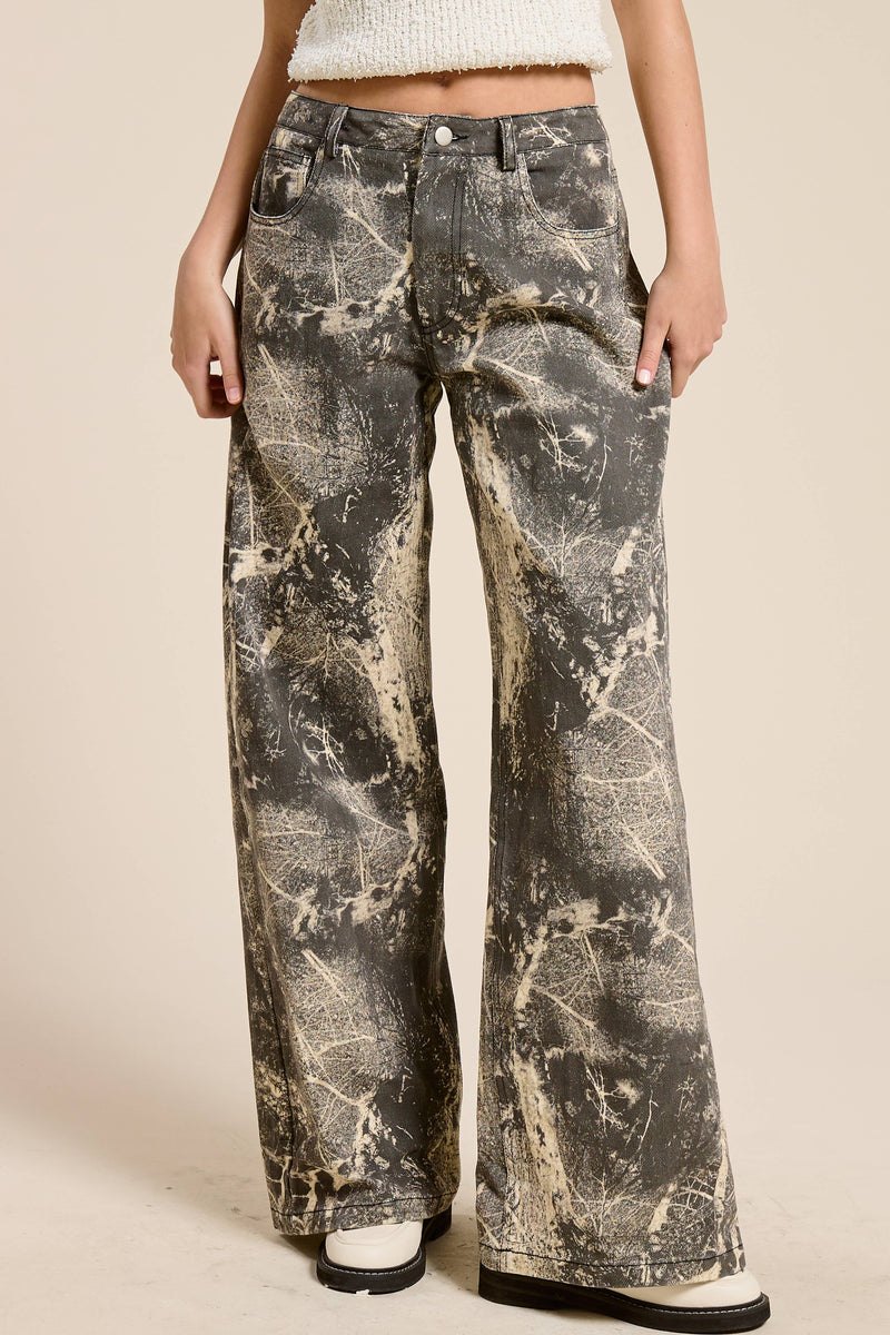 Mimosa Grunge Splatter Print Wide Leg Denim Pants