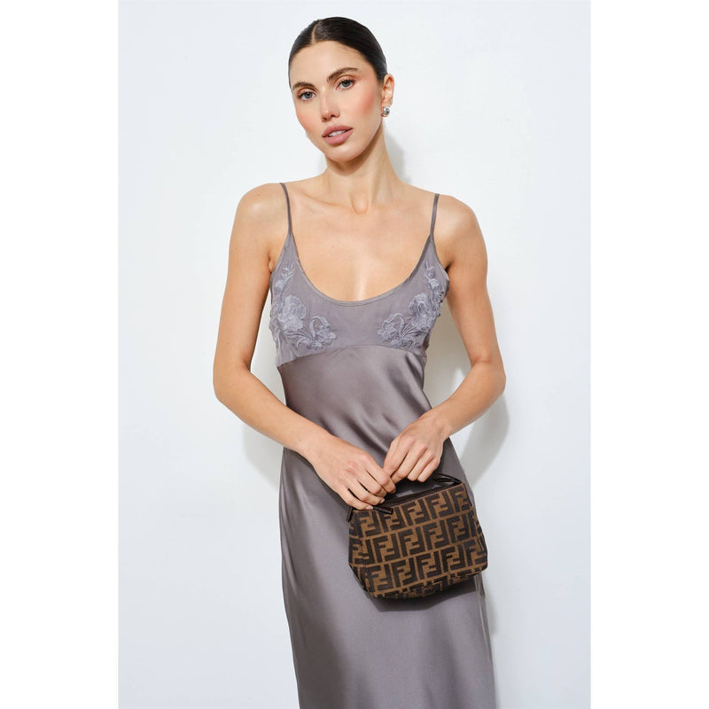 Loucia Clarisse Embroidered Satin Slip Maxi Dress