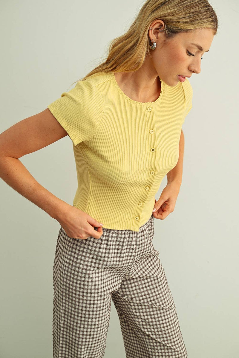Miou Muse Button Front Short Sleeve Top