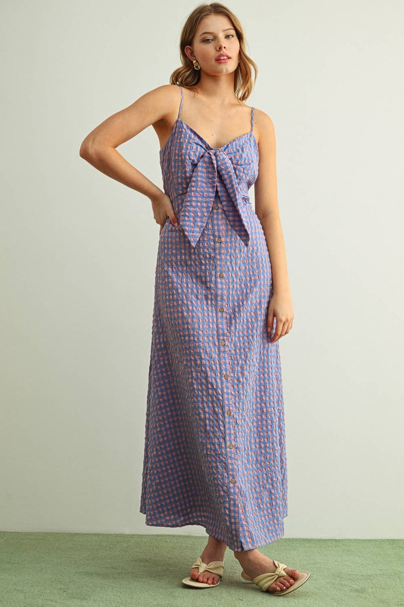 Miou Muse Gingham Pattern Long Dress