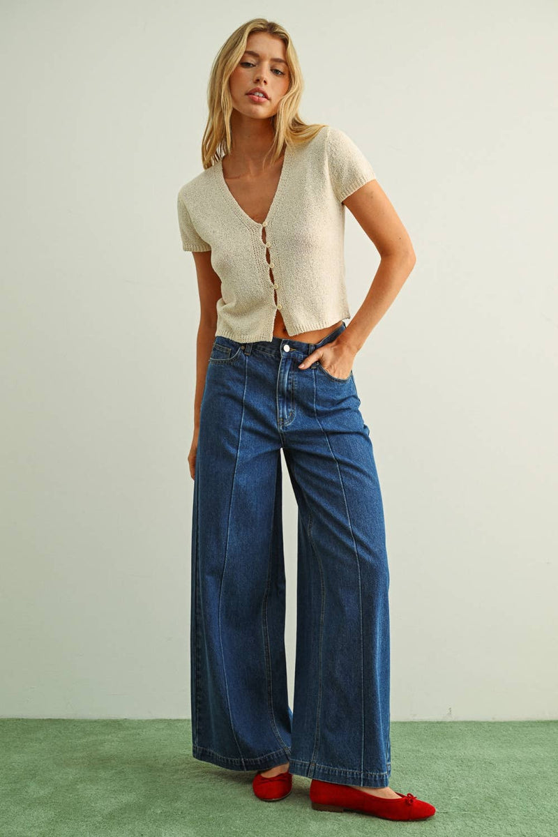 Miou Muse Cap Sleeve Button Front Top