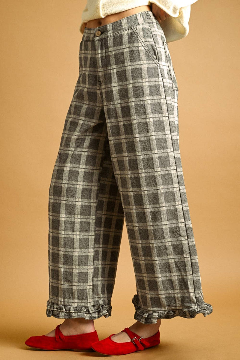 Miou Muse Plaid Pants with Ruffle Hem