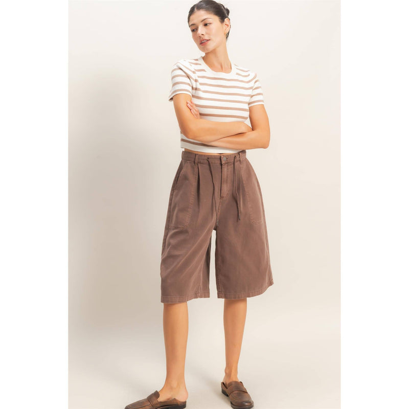 HYFVE Drawstring Waist Wide Leg Jorts