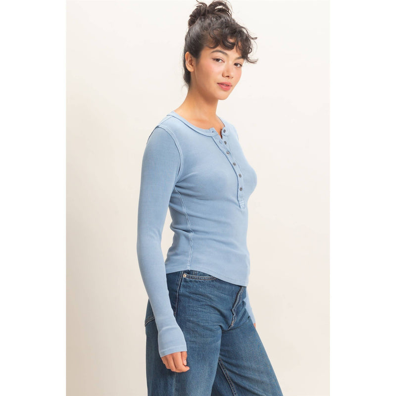 HYFVE Pigment Dye Henley Long Sleeve Top