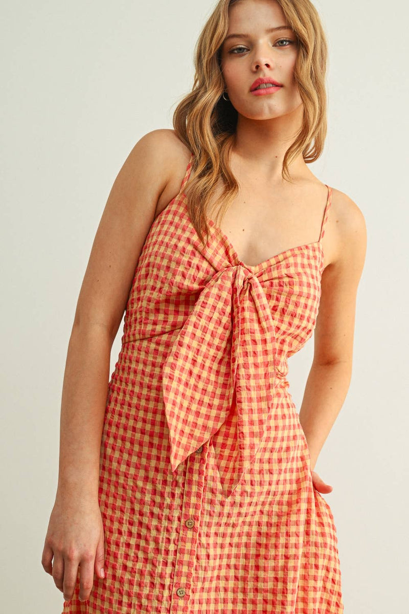 Miou Muse Gingham Pattern Long Dress