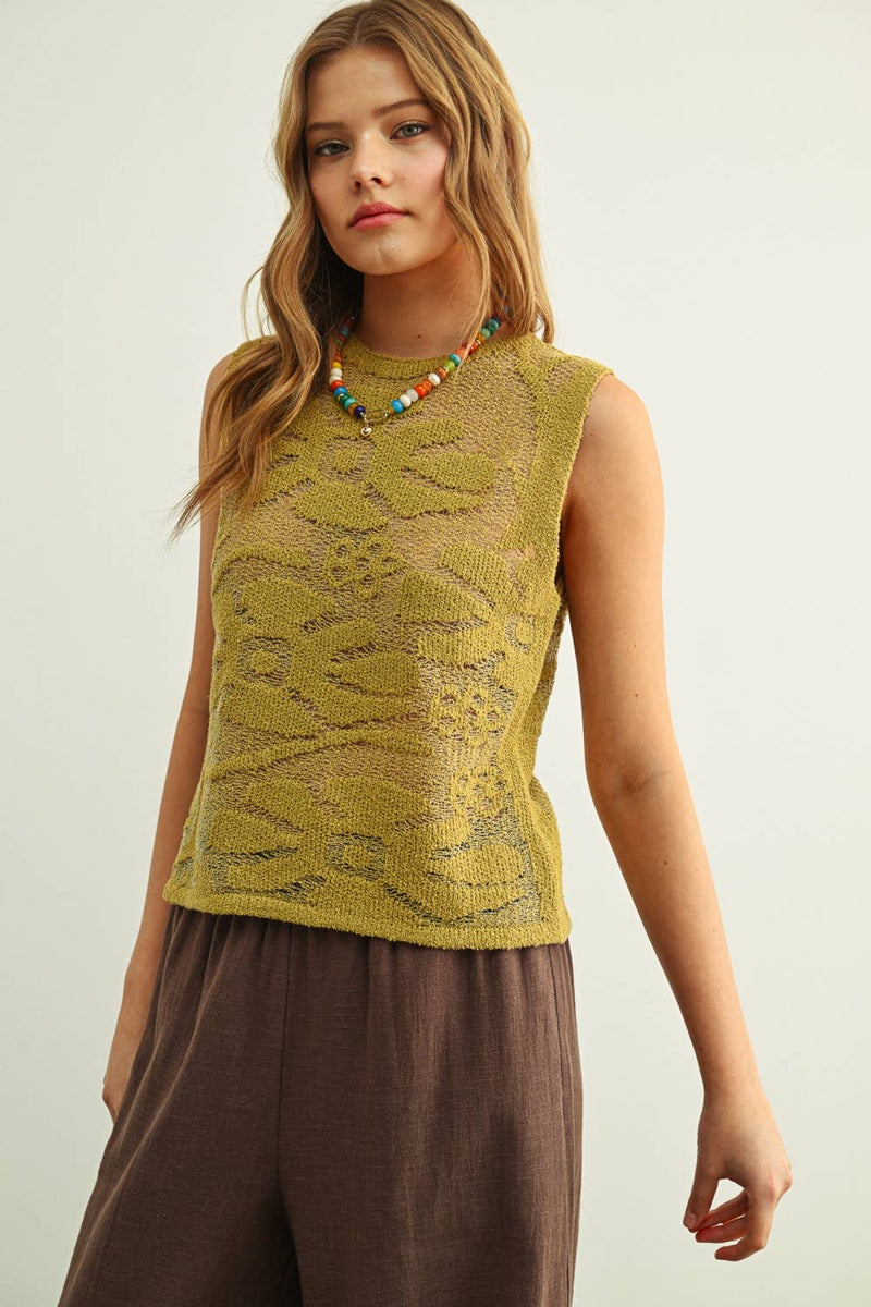 Miou Muse Floral Knitted Sleeveless Top