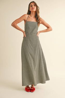 Miou Muse Gingham Pattern Long Dress