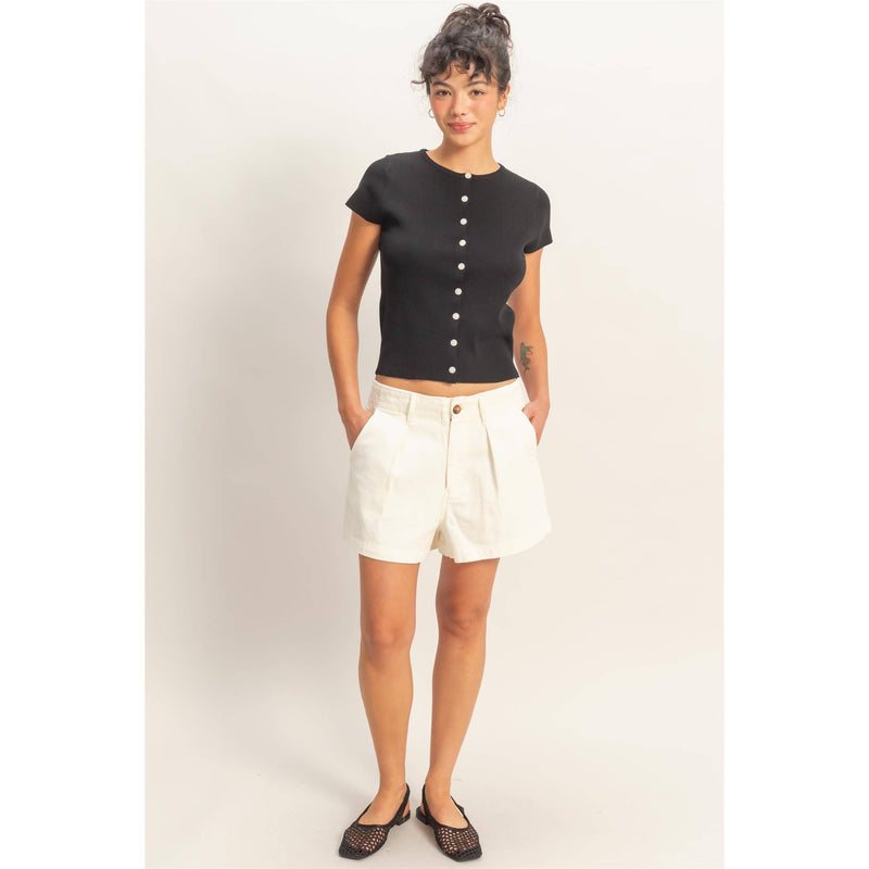 HYFVE Button Front Short Sleeve Knit Top