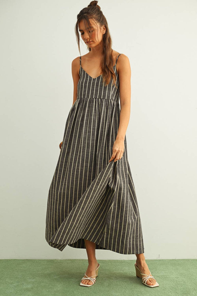 Miou Muse Stripe Pattern Long Dress