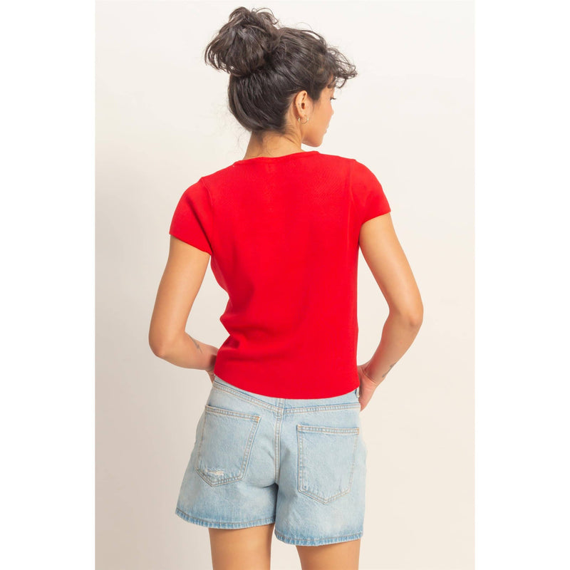 HYFVE Button Front Short Sleeve Knit Top