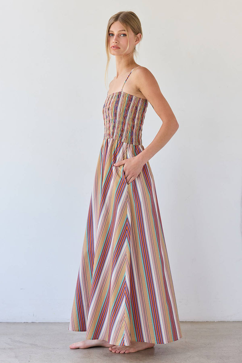 Raisonnel Multicolor Stripe Smocked Maxi Dress