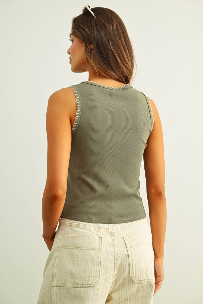 Miou Muse Mini Ribbed Top with Stitch Detail