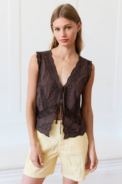 Raisonnel Lace Trim Tie-Front Top