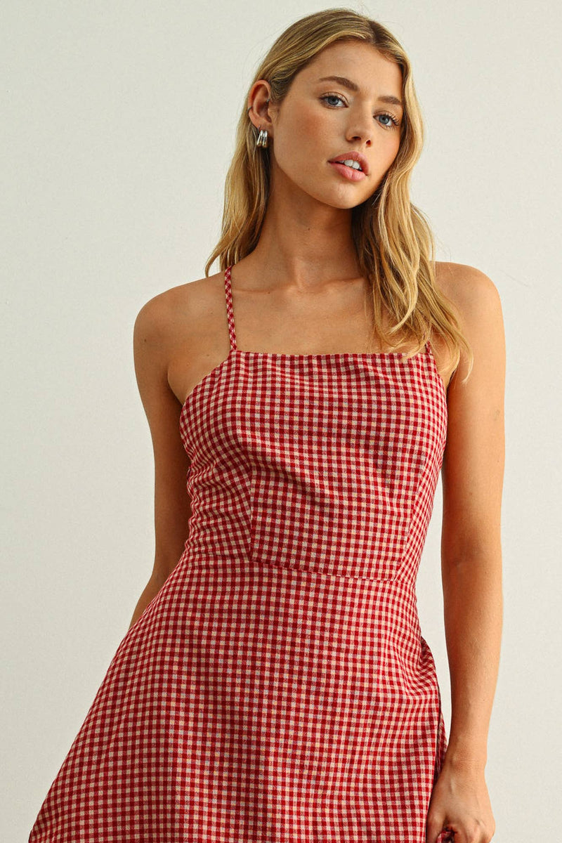 Miou Muse Gingham Pattern Long Dress