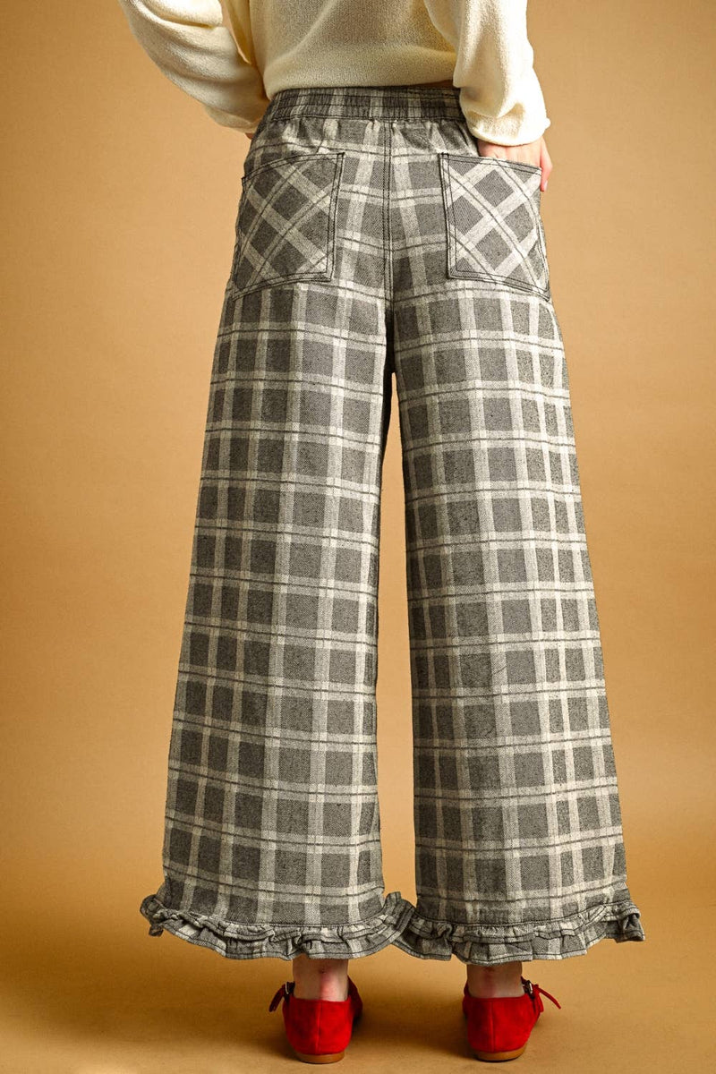 Miou Muse Plaid Pants with Ruffle Hem