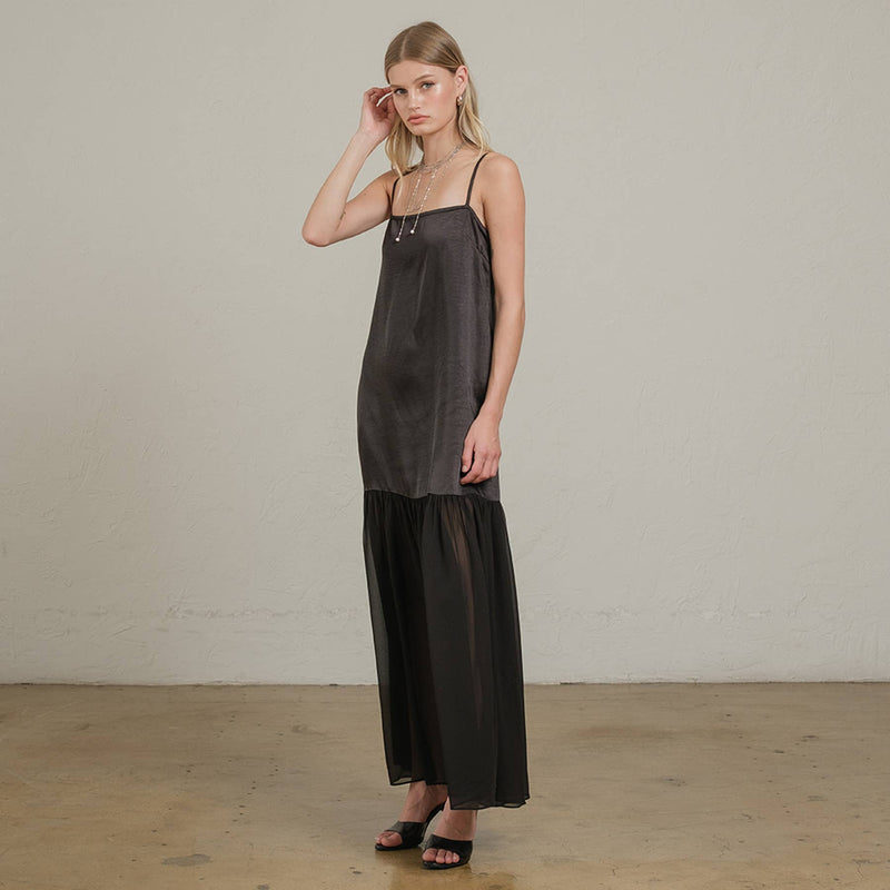 Raisonnel Satin Sheer Hem Maxi Slip Dress