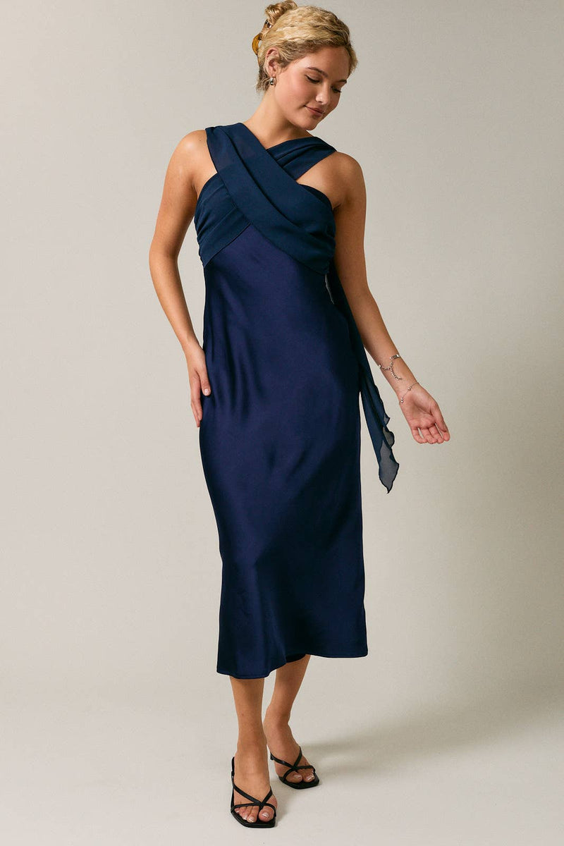 Le Lis STRAPLESS CONTRAST SCARF DETAIL BIAS MIDI DRESS